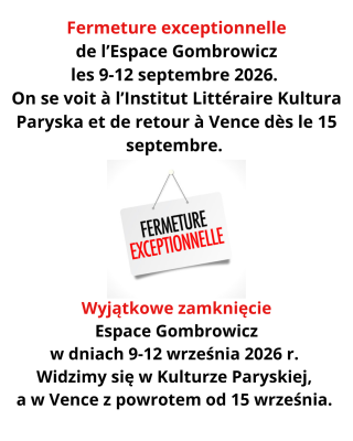 Fermeture exceptionnelle de l'Espace Gombrowicz les 9-12 septembre 2026