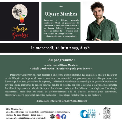 18 czerwca 2025 r., 19:00 - Apéro Gombro z Ulyssem Manhesem, czyli jak schwycić Ducha (i Umysł) za kark!
